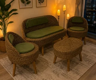 ست چهار نفره حصیری با میز بیضی