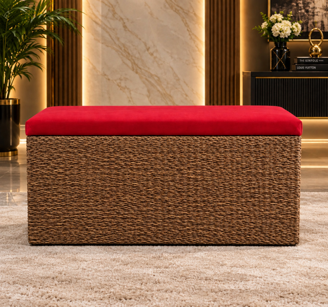 باکس نشیمن حصیریWicker Storage Bench